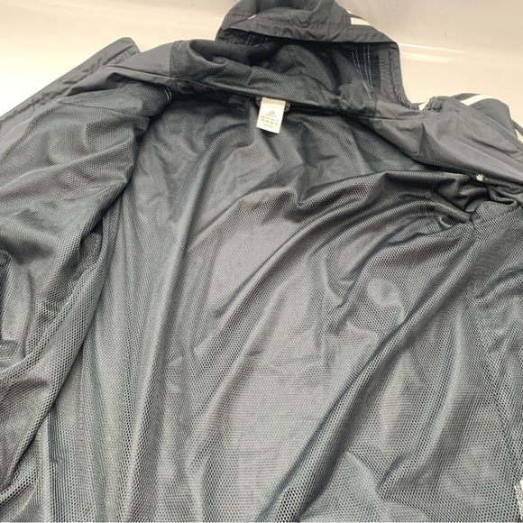 Adidas Windbreaker Jacket Men Large Black White Stripes Hood Pockets Track Y2K - Picture 7 of 11